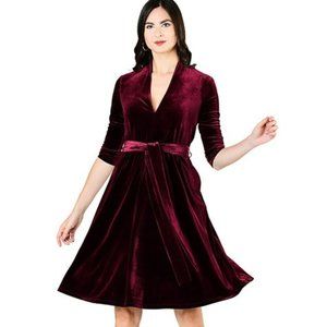 eShakti Stretch velvet sash tie A-line dress Size L-14